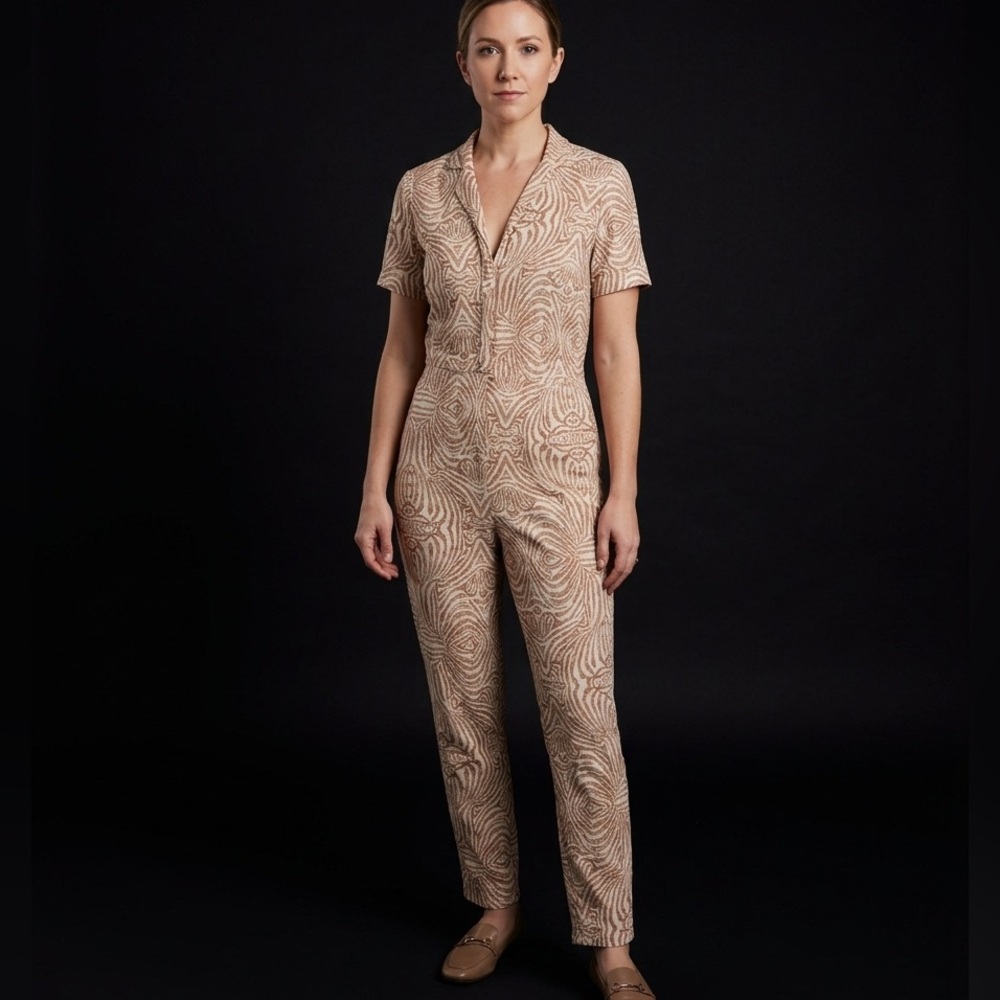 MARK & JAMES Badgley Mischka  Tan & Cream Animal  Print Jumpsuit